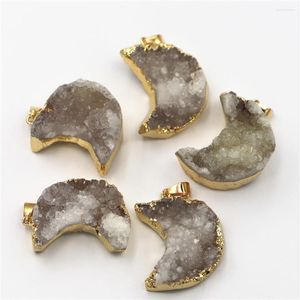Naszyjniki wiszące naturalny biały kryształowy agat złoto platowany księżyc półksiężyc wisiorki naszyjniki