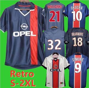 Retro PSGS Soccer Jersey Ibrahimovic Football Zestawy 93 94 95 96 OKOCHA LEROY ADAILON 98 99 00 01 02 03 92 Classic Rai Anelka Ronaldinho Okocho 999