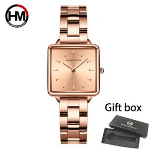 Wristwatches Arrival Full Solid Stainless Steel Square Dial Japan Movement Quartz Gift Rose Gold Ladies Top Brand Watches for Women 230802