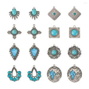 Pendant Necklaces Pandahall 16Pcs Mixed Shape Sky Blue Teardrop Fish Synthetic Turquoise Metal Charm For Necklace Bracelet Jewelry Making