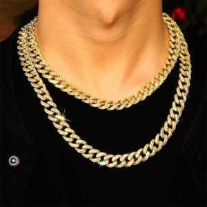 Strands 15 mm mężczyzn TOP HOP PRONG Cuban Link Naszyjnik Bling Out Out 2 Row Rhinestone Paved Naszyjniki Miami Rhombus Biżuteria 230613