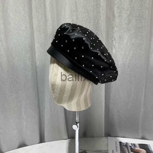 Stingy Brim Hats 2022 New Satin Rhinestone Beret Cap Women's Fashion Blk Painter Hat Spring and Autumn Octagonal Hats Newsboy Gorras Casquette J230802