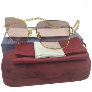 Sonnenbrille Gold Kette Rosa Farbtöne für Frauen Weibliche Retro Marke Designer Sommer Produkte Schild Mode Sonnenbrille UV400