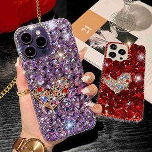 Случаи по сотовым телефонам Crystal Heart Bling Diamond Mear Ball Chace для iPhone 14 13 11 Pro Max 12 Pro XR XS Max 6 S 7 8 Plus SE Mini + Cover L230731