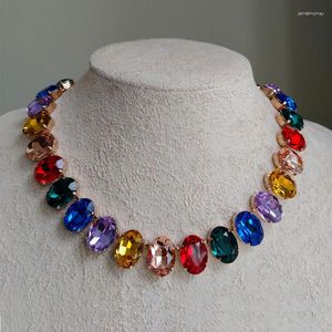Choker Multicolor Crystal Inlaid Handgjorda halsband för kvinnors flickor Enkel och utsökt kedjekrage Bröllop Brud Party Syckel
