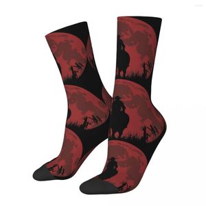 Meias masculinas engraçadas loucas de compressão para homens Red Moon Hip Hop Vintage Dead Redemption Feliz Estampado Padrão Sem Costura Meninos Crew