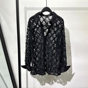 Męskie koszule T High-Grade Vintage Hollow Hold-Holled Long-Sleeved Shirt 2023 Dark Design Four-Leaf Clover Jacquard