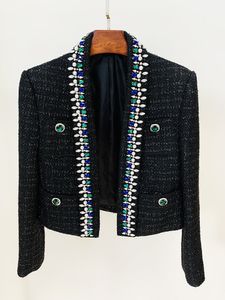 2023 Black Women's Blazers Designer Crystals Koraliki wełniane krótkie kurtki 001