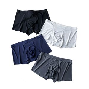 Underpants 4pcs Лоты бесшовных мужчин боксеры роскошные шелковые бельковые шелки Spandex 3D Courtcher Boxer Nylon Shorts Slips 230802
