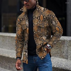 Herrjackor 2023 Autumn Winter Man Jacka Lapel Single Breasted Snakesskin 3D Printing Coat Streetwear Fashion Clothing Loose S-3XL