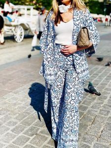 Damenjacken 2023 Frauen Gedruckt Kimono Hosen Sets Sommer Frau Lose V-ausschnitt Kurzarm Blusen Mit Gürtel Casual Reißverschluss Gerade