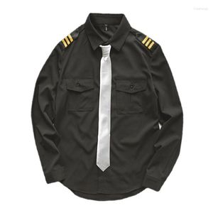 Men's Casual Shirts Arrivals Mens Long Sleeve Shirt Airline Pilot Uniforms Hair Stylist Fashion Slim Fit Black Workwear Dress Man Clothing