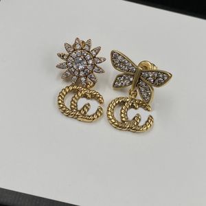 Luxus Gold Ohrstecker Designer für Frauen Creolen Schmuck Vintage Anhänger Ohrringe Diamant Blume Libelle Schmetterling Ohrringe Geschenk Verlobung