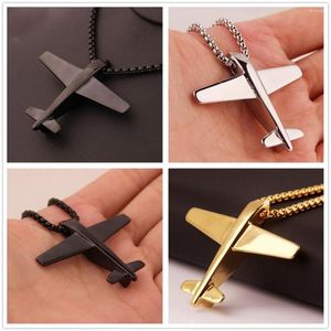 Pendant Necklaces Fashion Men Women Gift Silver Color Gold Black Stainless Steel Airplane Model Necklace Box Chain 24" Punk Jewelry