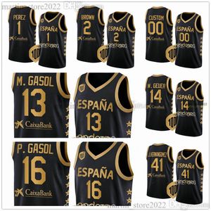 100 Centennial Spain Basketball Jersey 9 Ricky Rubio 23 Sergio Llull 4 Alberto Diaz 13 Marc 16 Pau Gasol 14 Willy 41 Juancho Hernangomez 5 Rudy Fernandez 1 Tyson Perez