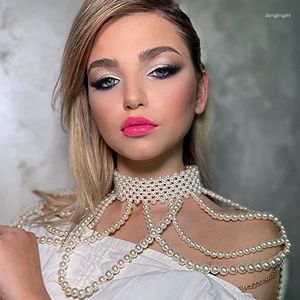 Chains Pearl Necklace For Women Summer Choker Shoulder Bridal Gown Pad Fringe Multi-layered Accessory Chain Gift