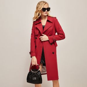 Designer Luxury Womens Double Breasted Long Trench Coat Belted Lapel Overcoat Windproof Classic Outerwear