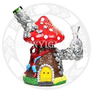 3D Hand Printing Glass Bong Dab Rig Hookah Smoke Water Pipe Tobacco Cool Bongs Mixed Color Factory Wholesale Mushroom House Shape