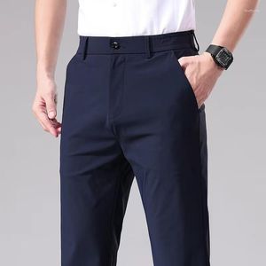 Men's Pants 2023 Men Summer Thin Business Casual Stretch Slim Elastic Waist Suit Fashion Classic Black Gray Blue Trousers Male