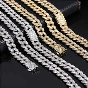 Corrente cubana de 12 mm Hip Hop com micro zircônias incrustadas Quatro fileiras Colar de diamantes banhado a ouro Corrente masculina banhada a prata