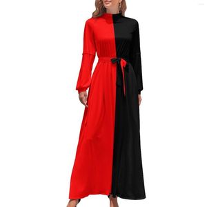 Lässige Kleider Zweifarbiges Zirkuskleid Hohe Taille Rot und Schwarz Benutzerdefinierte Böhmen Langarm Maxi Sexy Vestidos