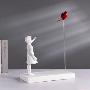 Decorative Objects Figurines Heart Balloon Flying Girl Inspired By Banksy Artwork Modern Sculpture Home Decoration Statue Large Crafts Ornament 230801