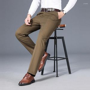 Herrbyxor högkvalitativa herr affärer avslappnad solid tunn smal passform elastiska midja slacks manliga vintage streetwear byxor