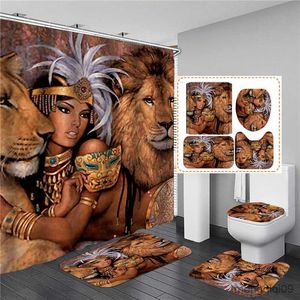 Carpets Black Tiger Animals Printed Shower Curtain Set Bathroom Bathing Screen Anti-slip Toilet Lid Cover Carpet Rugs Kitchen Home Decor R230802