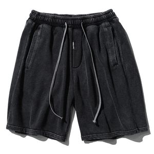 Men's Shorts Summer Distressed Japanese Washed Retro Streetwear Black Loose Casual Drawstring Elastic Waist Short y2k 230802