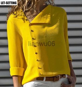 Women's Blouses Shirts new fashion button irregular oblique collar longsleeved blouse shirt female S2XLblackgreengrayyellowpinkwhiteblue J230802