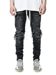 Jeans masculino comprimento total casual elastano lavado destruído