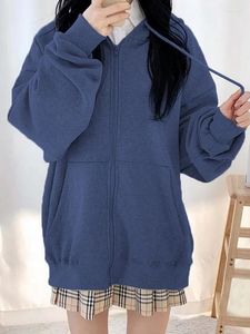 Damen-Kapuzenpullover, einfarbig, mit Reißverschlusstasche, für Damen, übergroß, Harajuku, koreanische Sweatshirts, 2023, Y2K, ästhetischer, langärmliger Kapuzenpullover