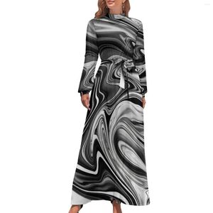 Abiti casual Abito bianco e nero liquido Collo alto Elegante marmo Boho Beach Manica lunga Elegante Maxi Abbigliamento carino