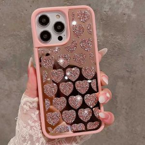 Cell Phone Cases 2023 New Luxury Diamond Glitter Love Heart Mirror Phone Case For iPhone 14 13 12 11 Pro X XR XS MAX 14Plus Fashion Bling Cover L230731