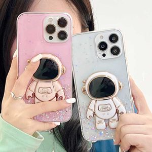 Casos de telefone celular Moda Cartoon Astronauta Titular Capa de telefone para iPhone 11 12 13 Pro Max X XR XS Bling Glitter Capa em SE2 7 8 Plus Stand Shell L230731