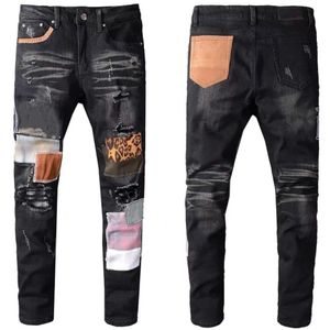 skinny jeans men womens jeans Men Badge Rips Stretch more color Jeans Men's Fashion Slim Fit Washed Motocycle Denim Pants letter jeans high street L2