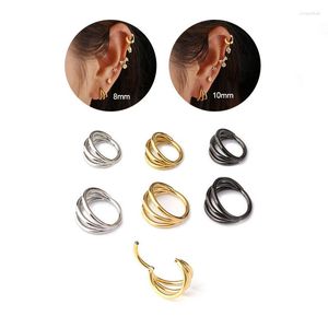 Hoop Earrings 1Piece 1.2mm 316Stainless Steel Buckles For Women Fashion Jewelry Trend Men Rock Black Three-layer Piercing