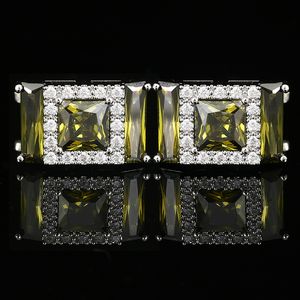 Manschett Länkar Luxury Quality Man Cufflink Green White Crystal Cufflinks For Business Mens Shirts Button French Decoration Cuffs Smyckesgåvor 230801