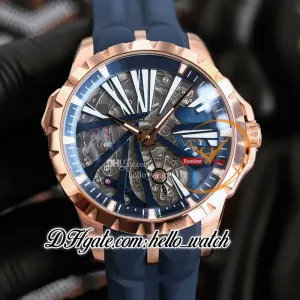 Neue 46mm RDDBEX0256 DBEX0668 Automatik-Herrenuhr mit Skelett-Zifferblatt, blaues Innengehäuse aus Roségold und Kautschukarmband, Sportuhren HWRD Hello_Watch G07B (7)