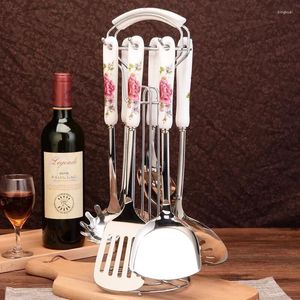 Cucchiai 7PCS/SET Utensili da cucina Cucchiaio da minestra in acciaio inossidabile moda / 26cm Bone China Grandi stoviglie