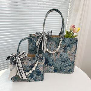 Vintage Oil Painting Canvas Handbag for Women 2023 Trend New Designer Shoulder Bags Female Casual Tote Bag Fashion Shopper Bag