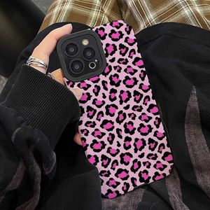 Mobiltelefonfodral Fashion Pink Leopard Print Phone Case för iPhone 14 Pro Max 11 12 Pro 6 S 7 8 Plus X Xs Max XR Stuffsäker mjuk silikonskydd L230731