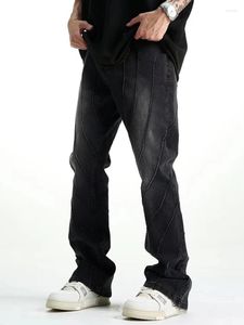 Jeans da uomo linee tinte di fango gialle Pantaloni divisi High Street Denim pieghettato Y2k Hombre Abbigliamento da uomo nero
