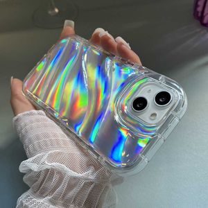 Mobiltelefonfodral Luxury 3D Water Ripple Laser Paper Clear Case för iPhone 14 Plus 11 12 13 Pro Max X XR XS Max 7 8 Plus SE2 SUCKSUST SOFT COVER L230731