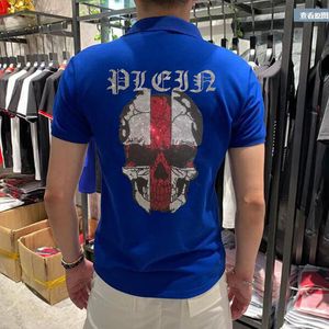 Masculino Street Style Polo T-shirt Hip Hop Death's Head Design Strass Polo Tees Summer New Fashion Cotton Tops Masculino Clothing Homme Clothing S-3XL