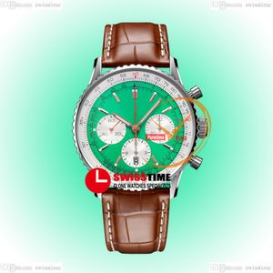 BLS Navitimer B01 ETA A7750 Cronógrafo automático Mens Watch Gradient Green Stick Dial Brown Bracelete de couro AB0139211L1P1 Super Edition Reloj Hombre Swisstime C3