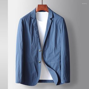 メンズスーツメンカジュアルビジネスオフィススーツジャケットプラスサイズ3xl 4xl薄い青色の高品質の長袖ボタンアップブレザーボーイズコート