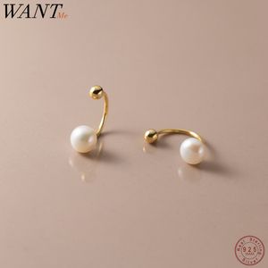 Stud WANTME 925 Prata Esterlina Moda Natural Água Doce Pérola Gancho de Orelha Exclusivo Brincos de Conta Parafuso para Mulheres Piercing Jóias 230801