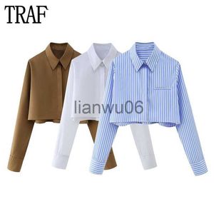 Женские блузкие рубашки Traf Contraved White Flore Whore Pocket Button Up Рубашка Женская топ с длинным рукавом