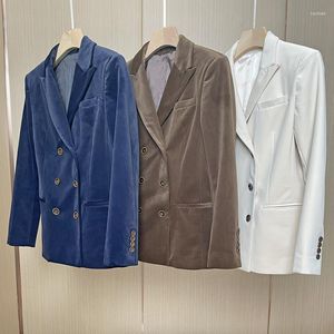 Women's Suits 2023 Autumn/Winter Women Fine Velvet Comfortable Bead Chain Decoration Double Breasted Commuter Casual Blazers